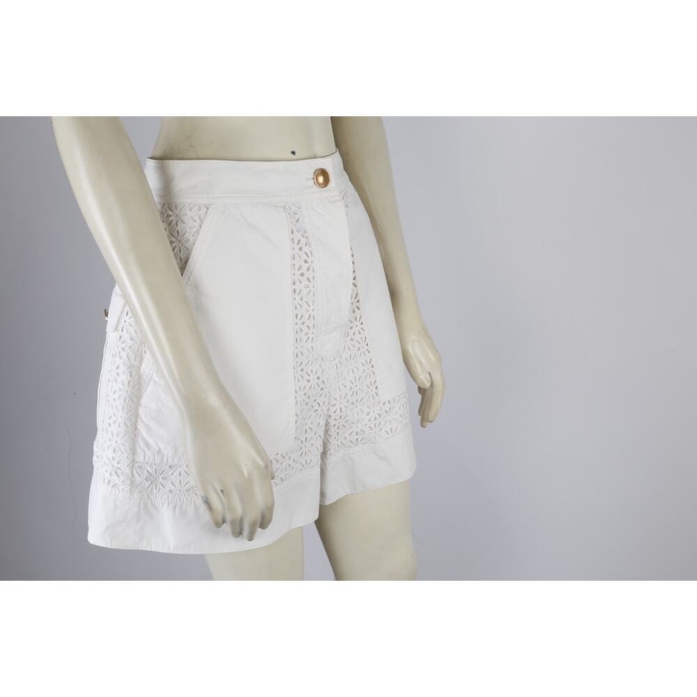 3.1 Phillip Lim White Eyelet Lace Panel Shorts Size 0 Gold Button Utility Pocket